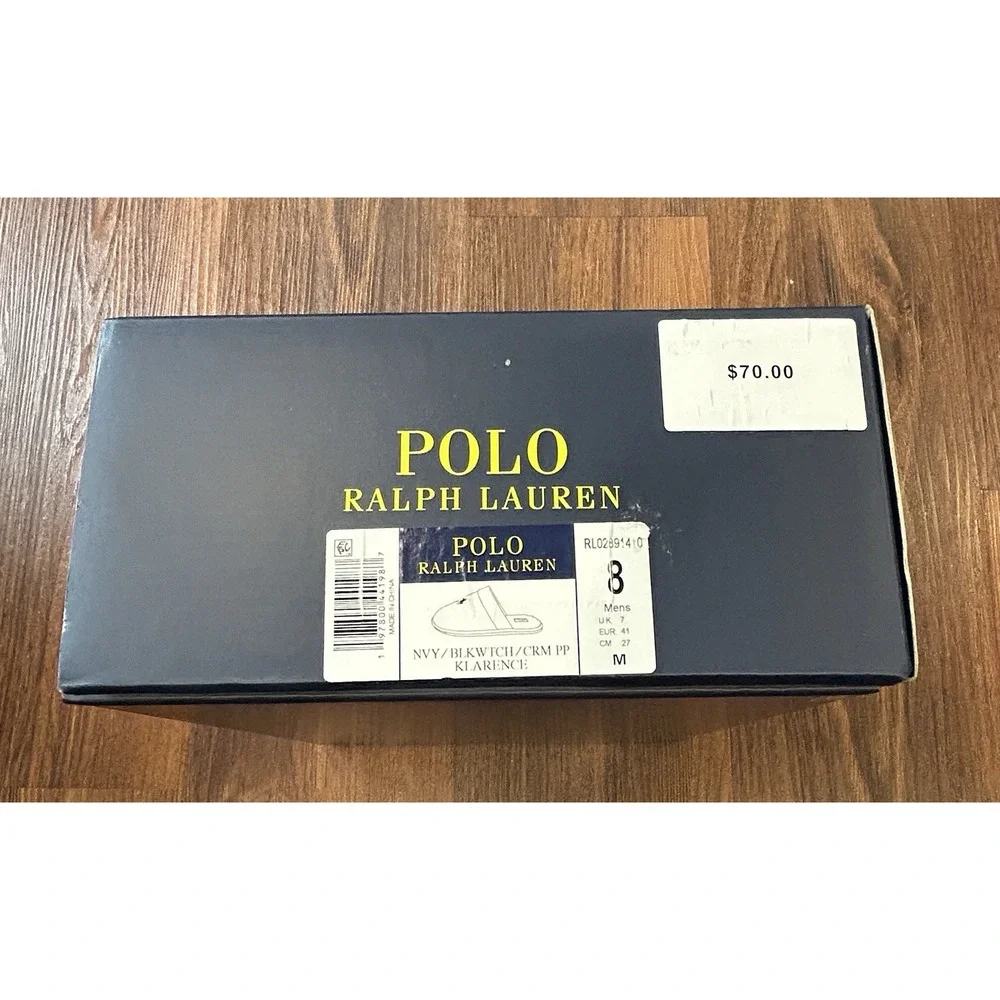 Polo Ralph Lauren Men's Klarence Scuff Slippers Navy, White Pony Sz 8 New In Box
